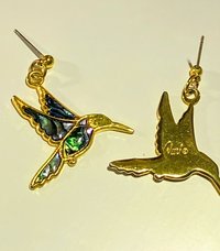 Gold and blue enameled Butler signed Fifth Avenue Collection Hummingbirds dangling earrings