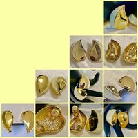 Vintage Gold and white enamel two tone Givenchy teardrop clip-on earrings