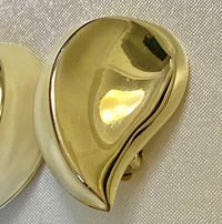Vintage Gold and white enamel two tone Givenchy teardrop clip-on earrings