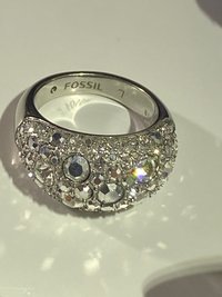 Silver tone Pave sparkly crystals Fossil band statement ring.