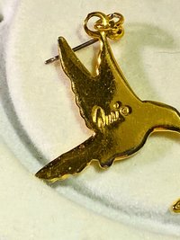 Gold and blue enameled Butler signed Fifth Avenue Collection Hummingbirds dangling earrings