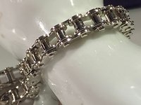 Silver tone stainless steel bike chain bracelet