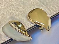 Vintage Gold and white enamel two tone Givenchy teardrop clip-on earrings