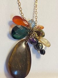 Vintage gold tone Ralph Lauren gem stones pendant necklace