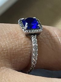 Authentic Pandora blue sapphire square clear zirconia halo ring