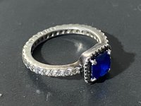 Authentic Pandora blue sapphire square clear zirconia halo ring