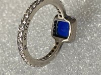 Authentic Pandora blue sapphire square clear zirconia halo ring