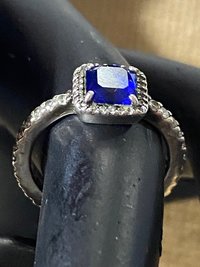 Authentic Pandora blue sapphire square clear zirconia halo ring