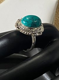 Large 925 Oval Red coral Art Nouveau statement ring