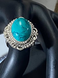Large 925 Oval Red coral Art Nouveau statement ring