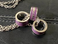 Marc By Marc Jacob - Purple metal ring as pendants on a long silver tone chain necklace
