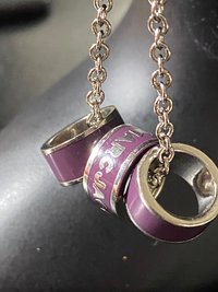 Marc By Marc Jacob - Purple metal ring as pendants on a long silver tone chain necklace
