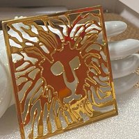 Anne Klein gold tone Lion Head square shaped Brooch