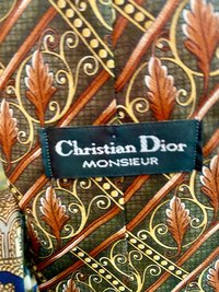 Christian Dior Monssieur Necktie, Vintage with beautiful brown tones Acanthus leaf patterns.