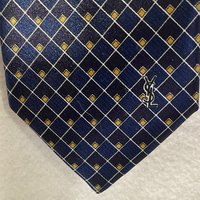 Blue  Ives St.Laurent neck tie with white and blak small geometric squares