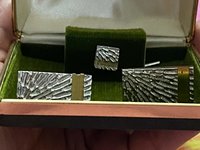 Vintage Seemon's Silver Star Burst Cufflinks and Tie Pin