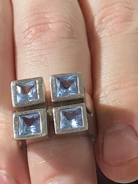 Sterling Metalsmith signed square framed light blue Topaz ring