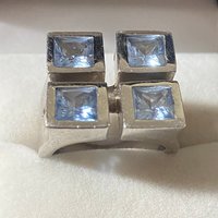 Sterling Metalsmith signed square framed light blue Topaz ring