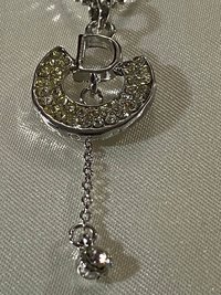 925 CD Dior Signed Pendant on Dainty Ball Chain Necklace