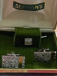 Vintage Seemon's Silver Star Burst Cufflinks and Tie Pin