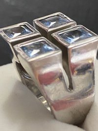 Sterling Metalsmith signed square framed light blue Topaz ring