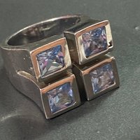 Sterling Metalsmith signed square framed light blue Topaz ring