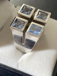 Sterling Metalsmith signed square framed light blue Topaz ring