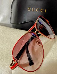 Vintage Red Aviators Designer Sunglasses and Leather Case