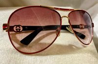 Vintage Red Aviators Designer Sunglasses and Leather Case