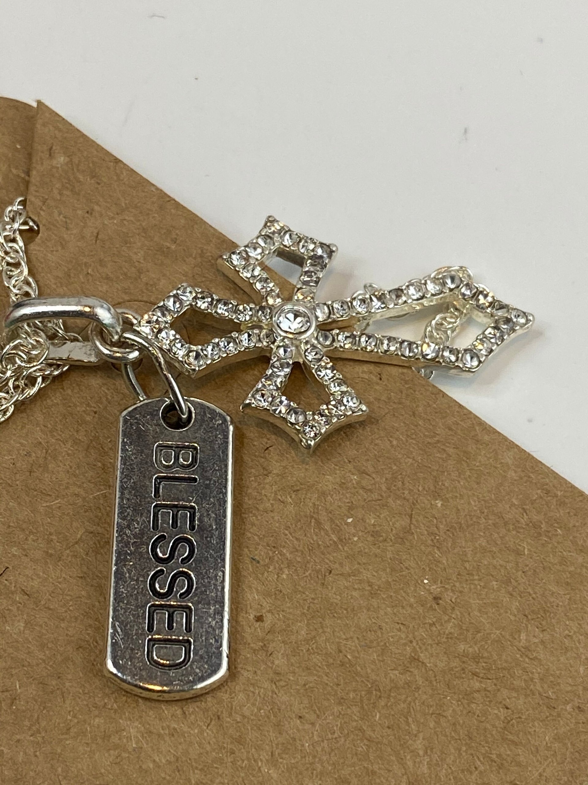 Inspiration message sparkly silver cross pendant with Silver chain