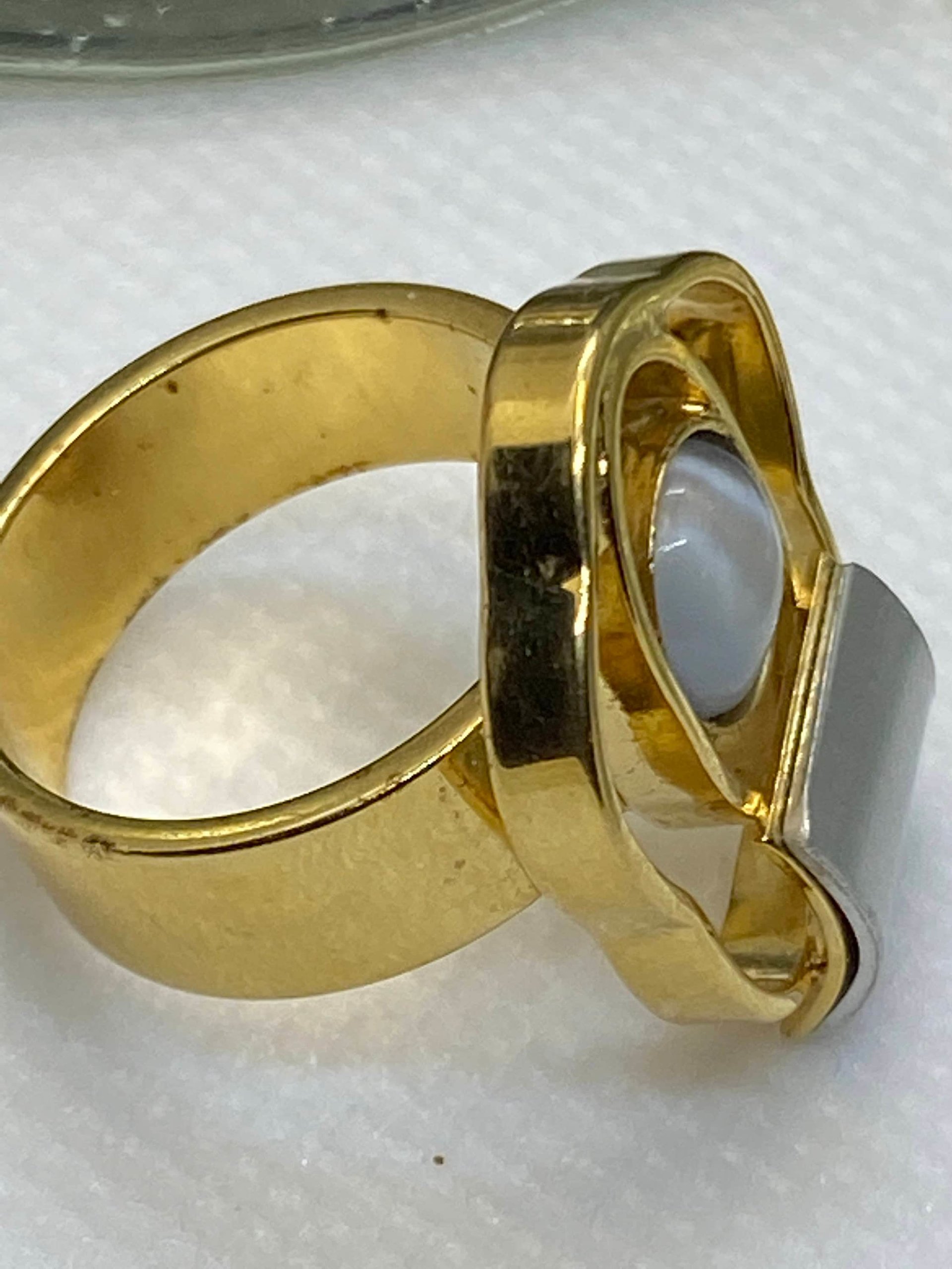 Gold Tone Abstract Geometric POLY stamped ring