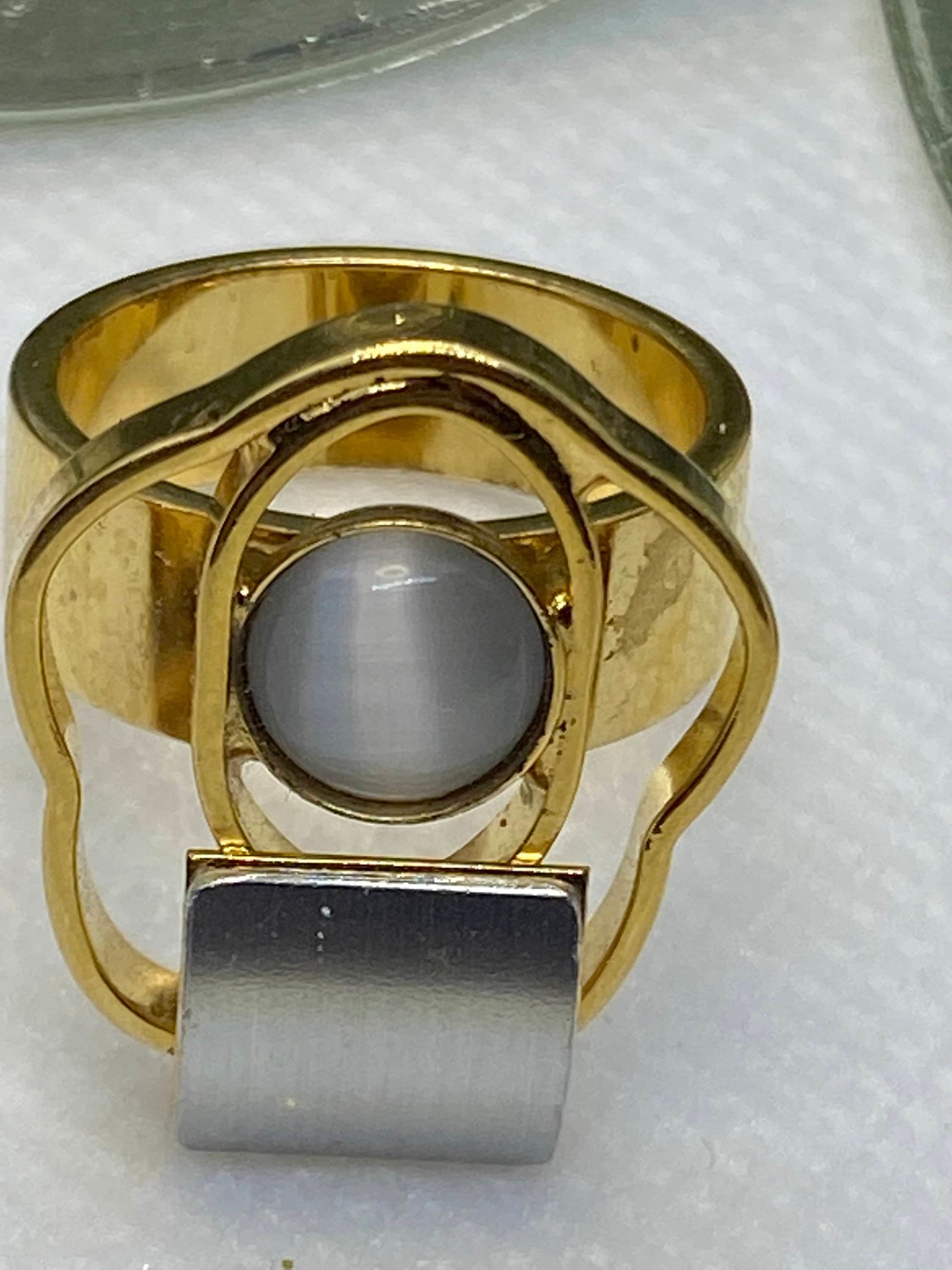 Gold Tone Abstract Geometric POLY stamped ring