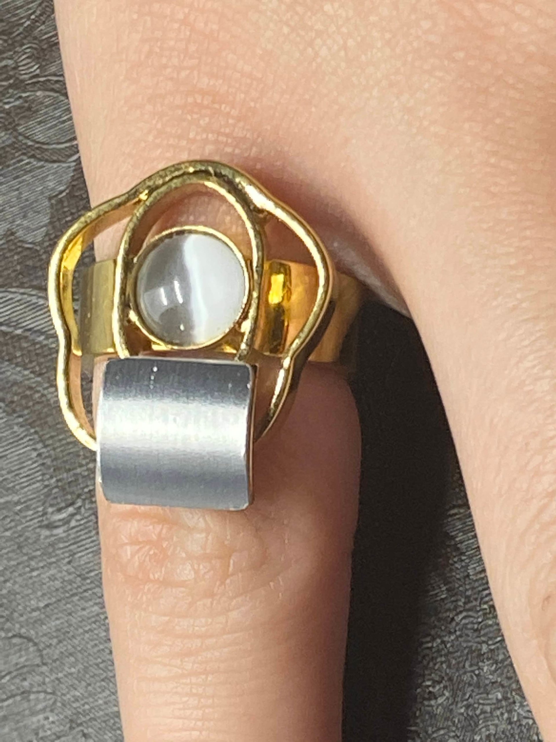 Gold Tone Abstract Geometric POLY stamped ring