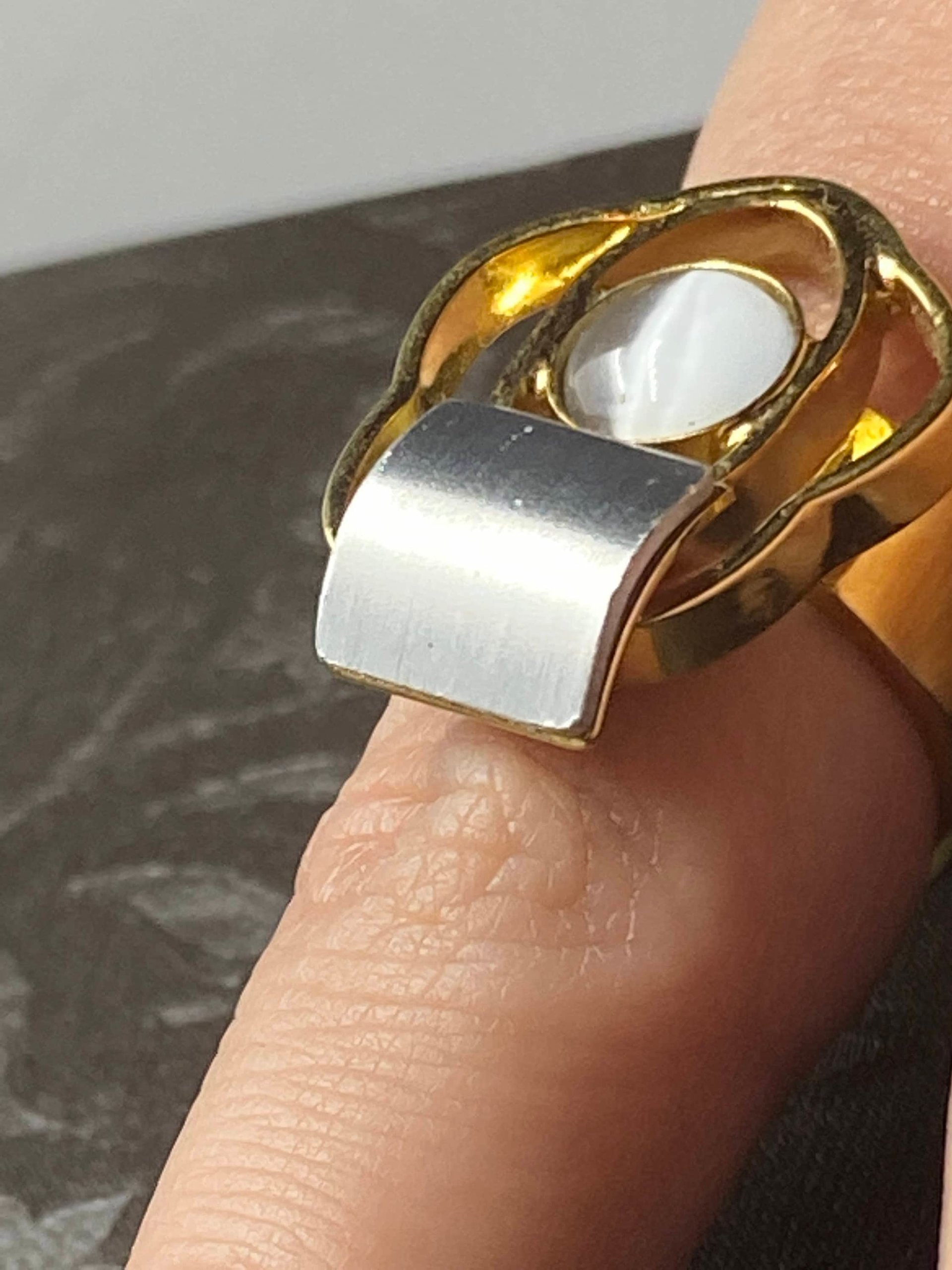 Gold Tone Abstract Geometric POLY stamped ring