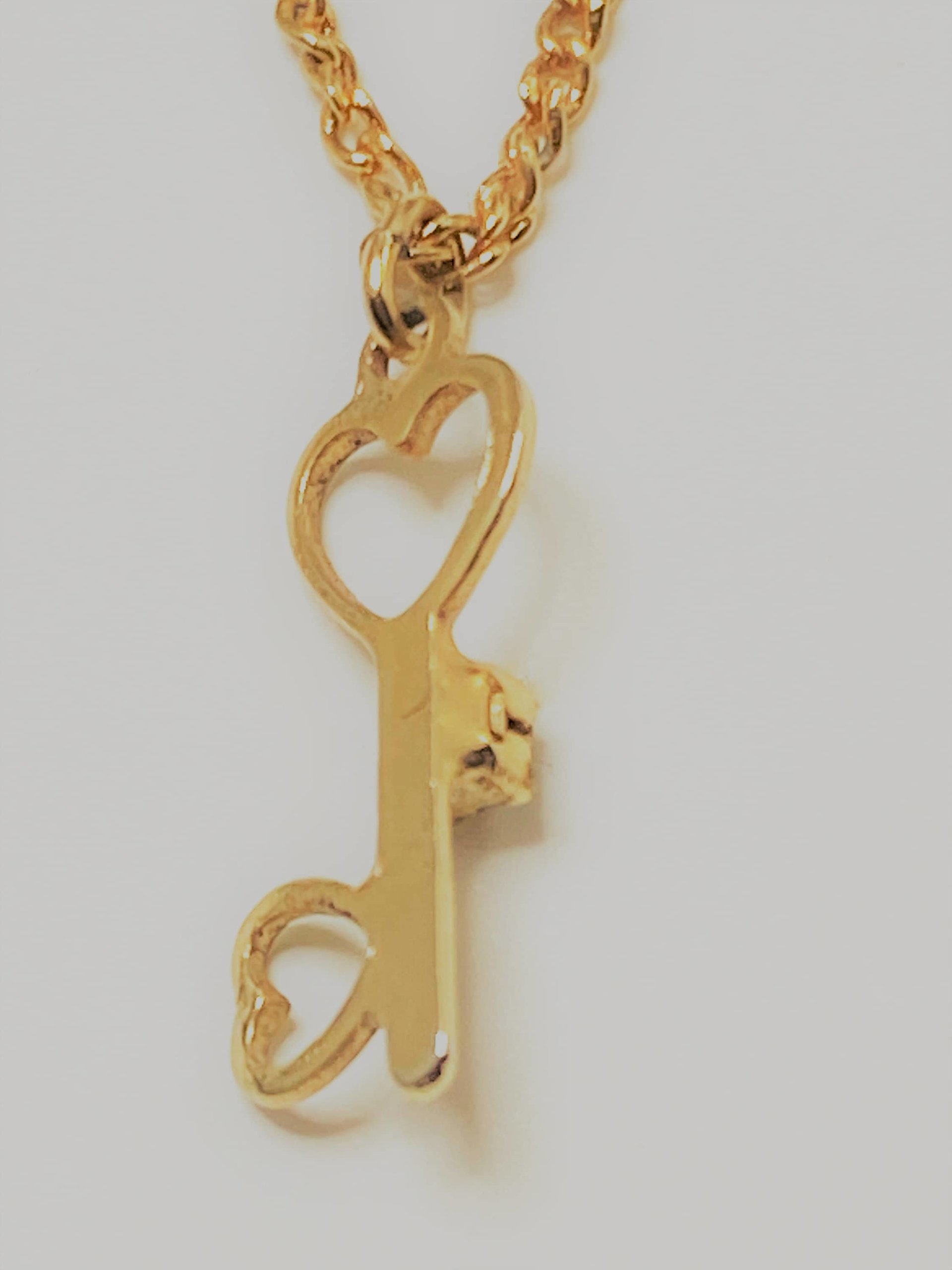 Vintage Lugano gold double plated chain with small key pendant and blue stud earrings set