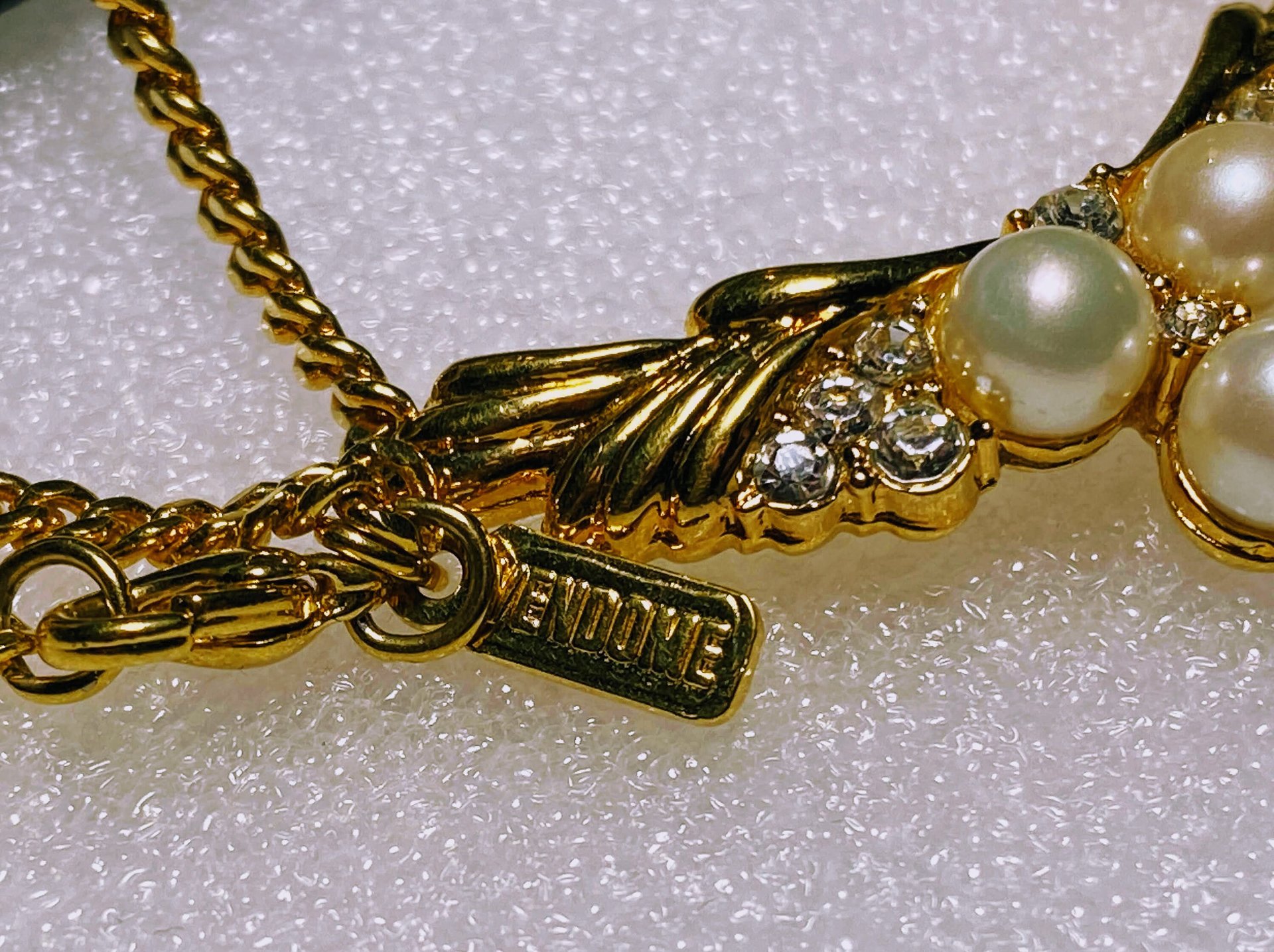 Gold Tone Vintage Style Signed Vendome Faux Pearl Necklace