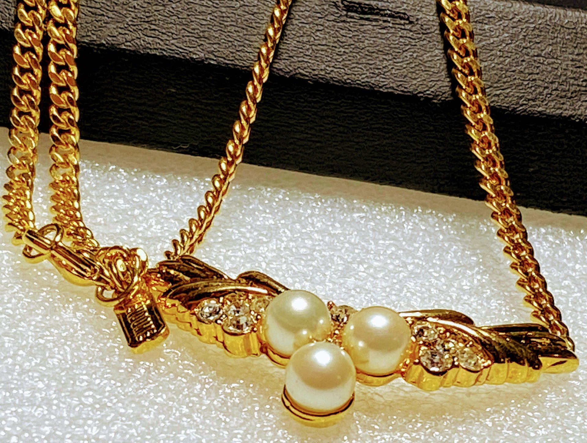 Gold Tone Vintage Style Signed Vendome Faux Pearl Necklace