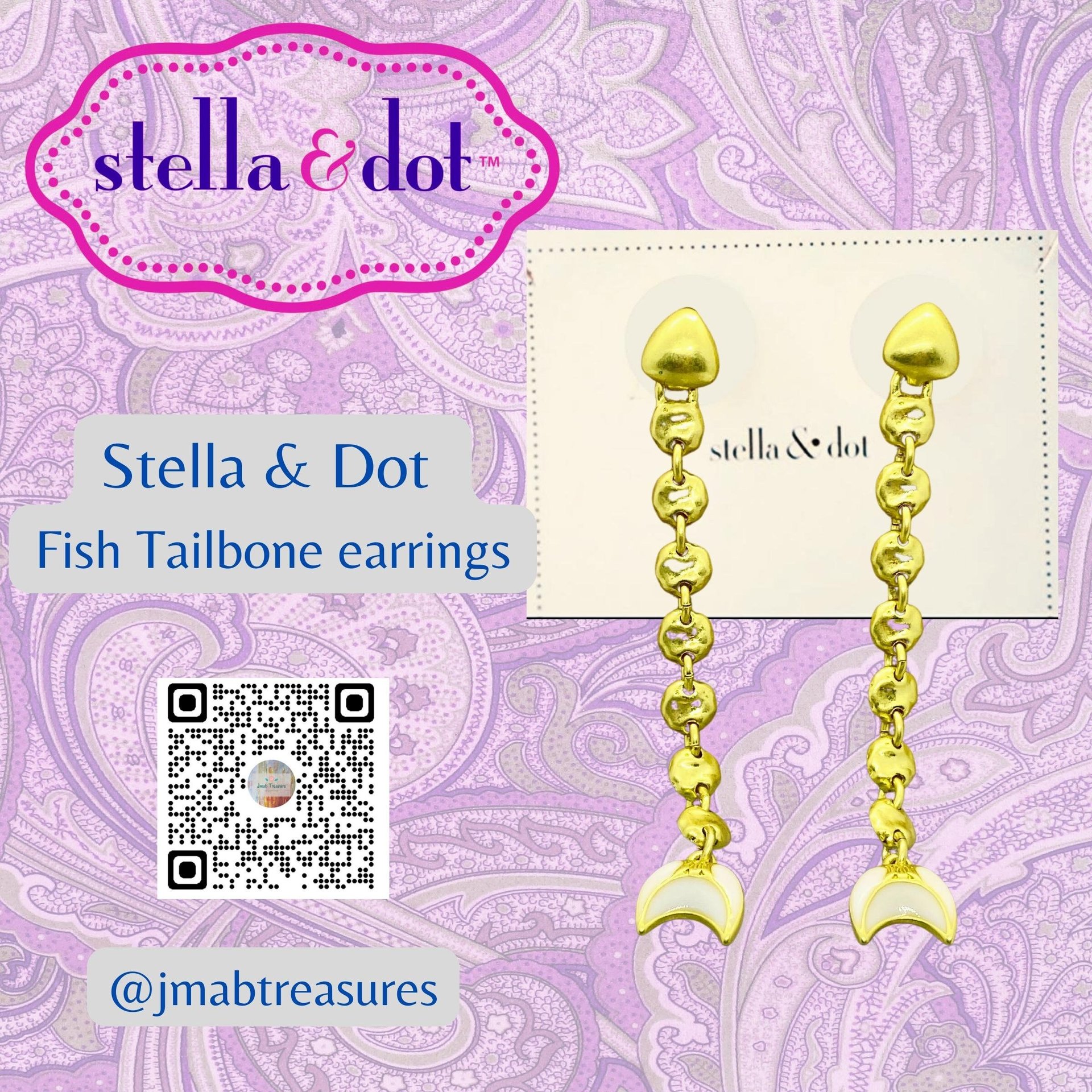 Vintage - Gold tone with white enamel trevally earrings
