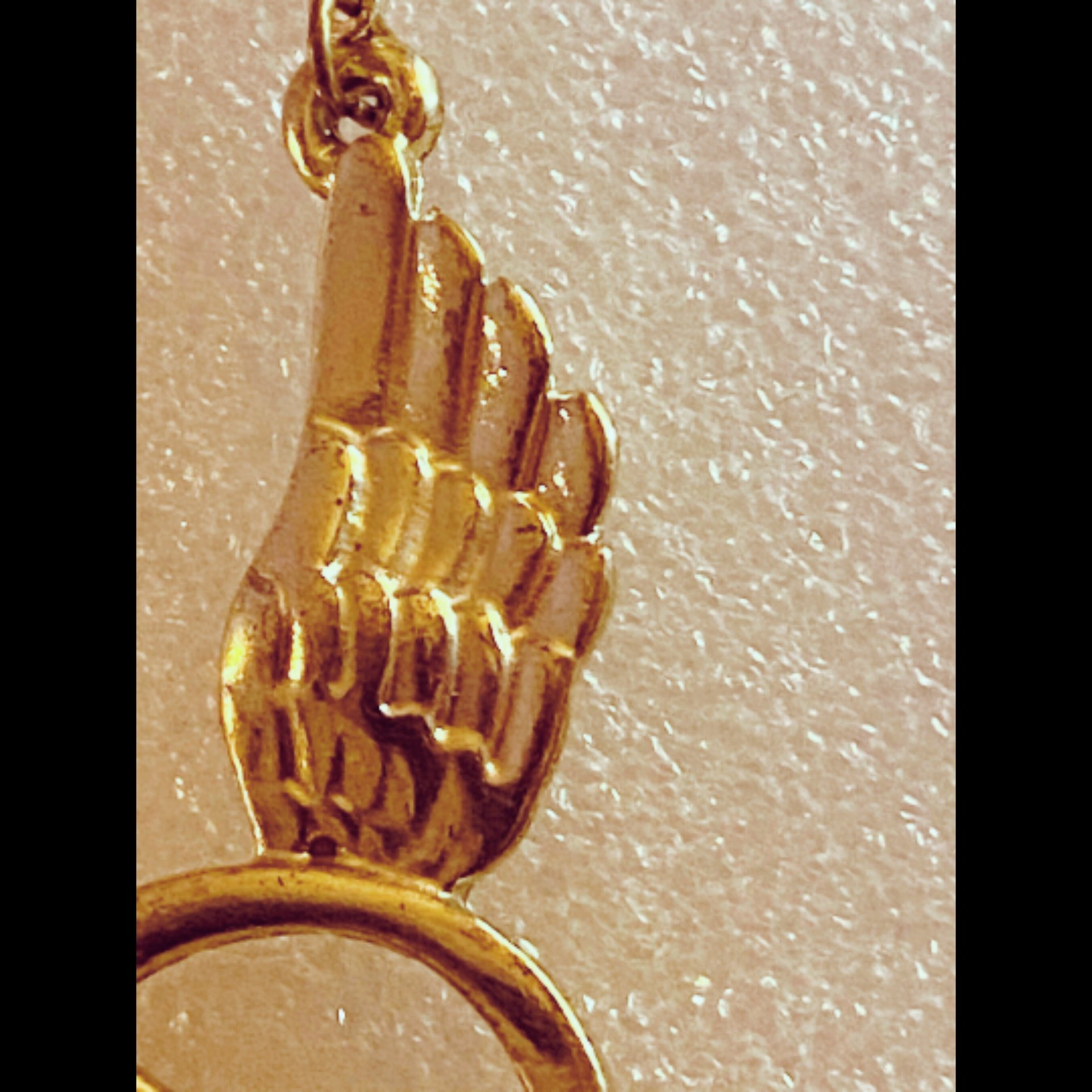 Gold Toned Wings Peace Sign Necklace