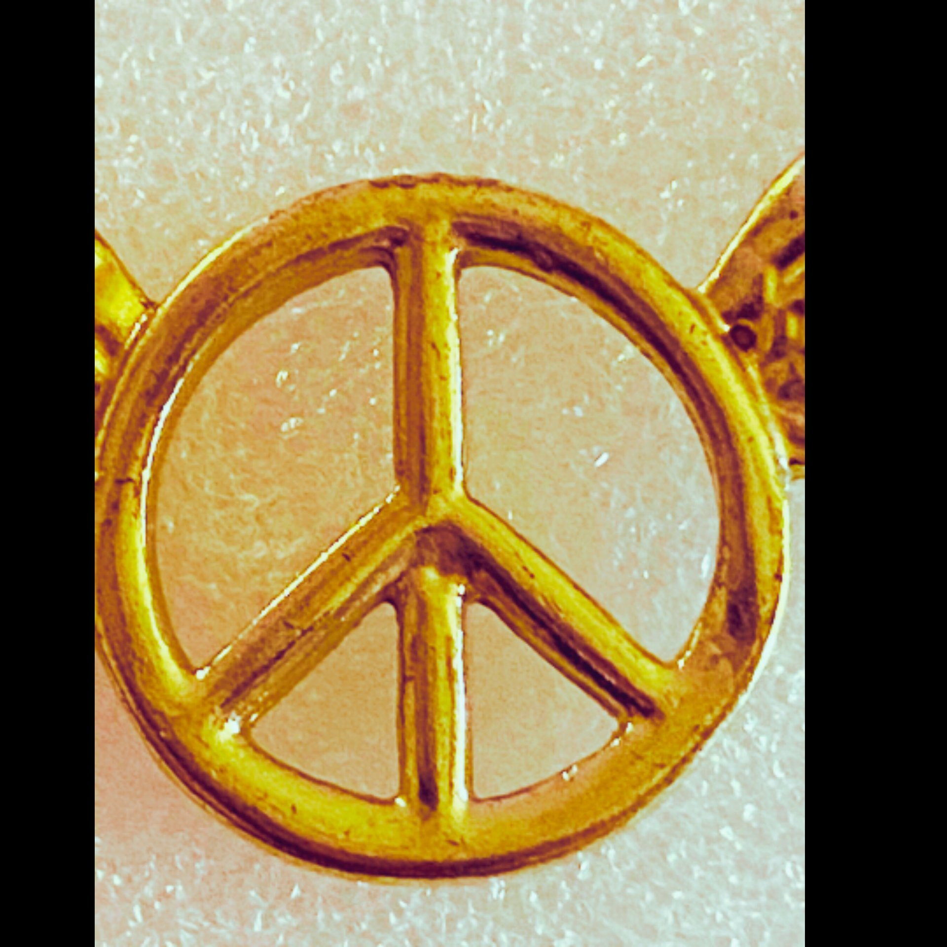 Gold Toned Wings Peace Sign Necklace