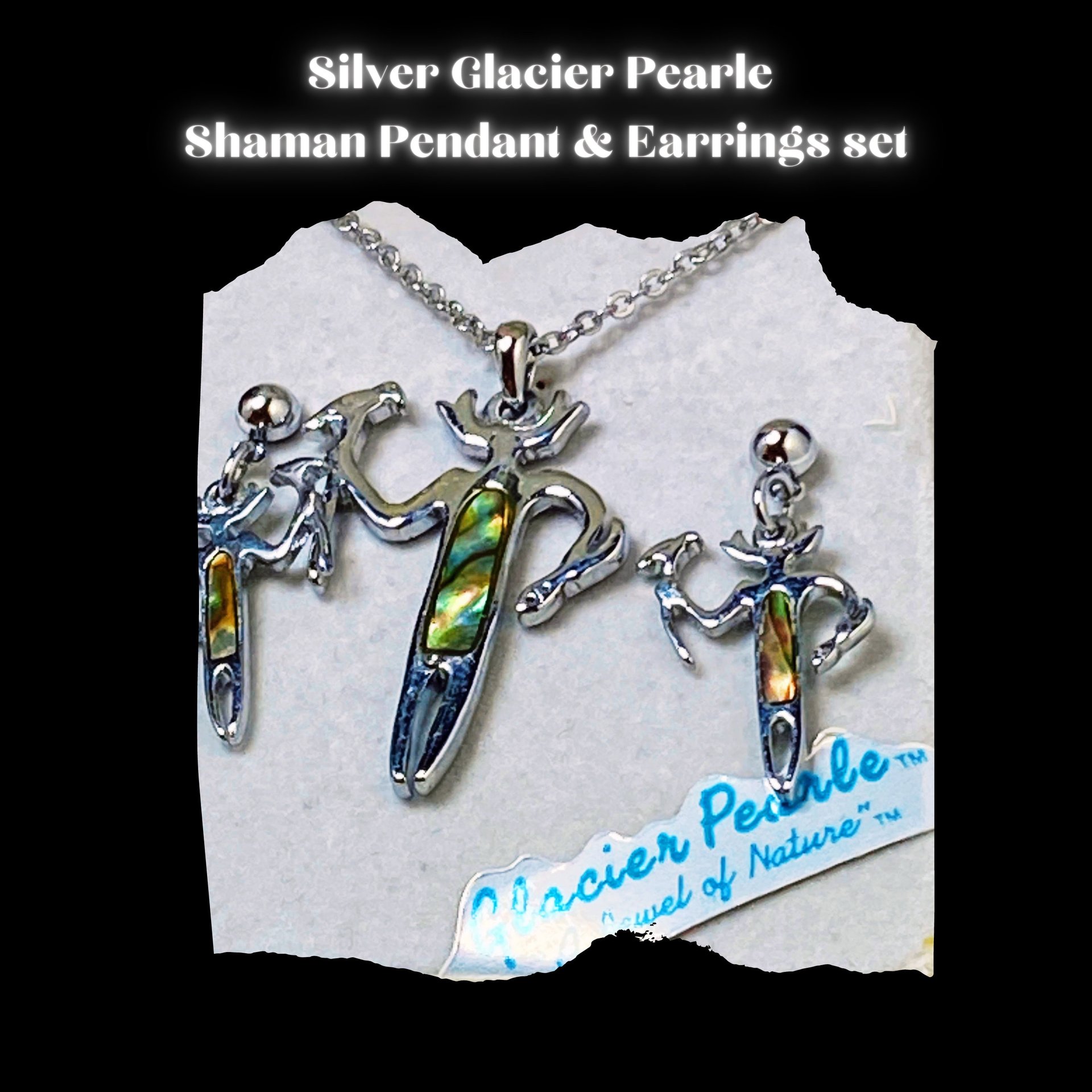 Silver Glacier Pearle Shaman Pendant and Matching Earrings