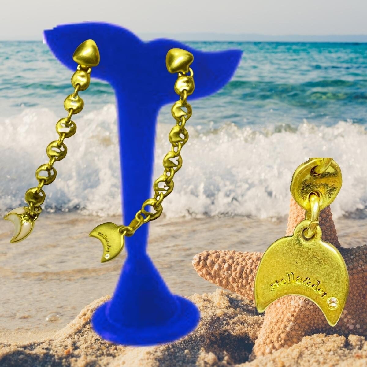 Vintage - Gold tone with white enamel trevally earrings
