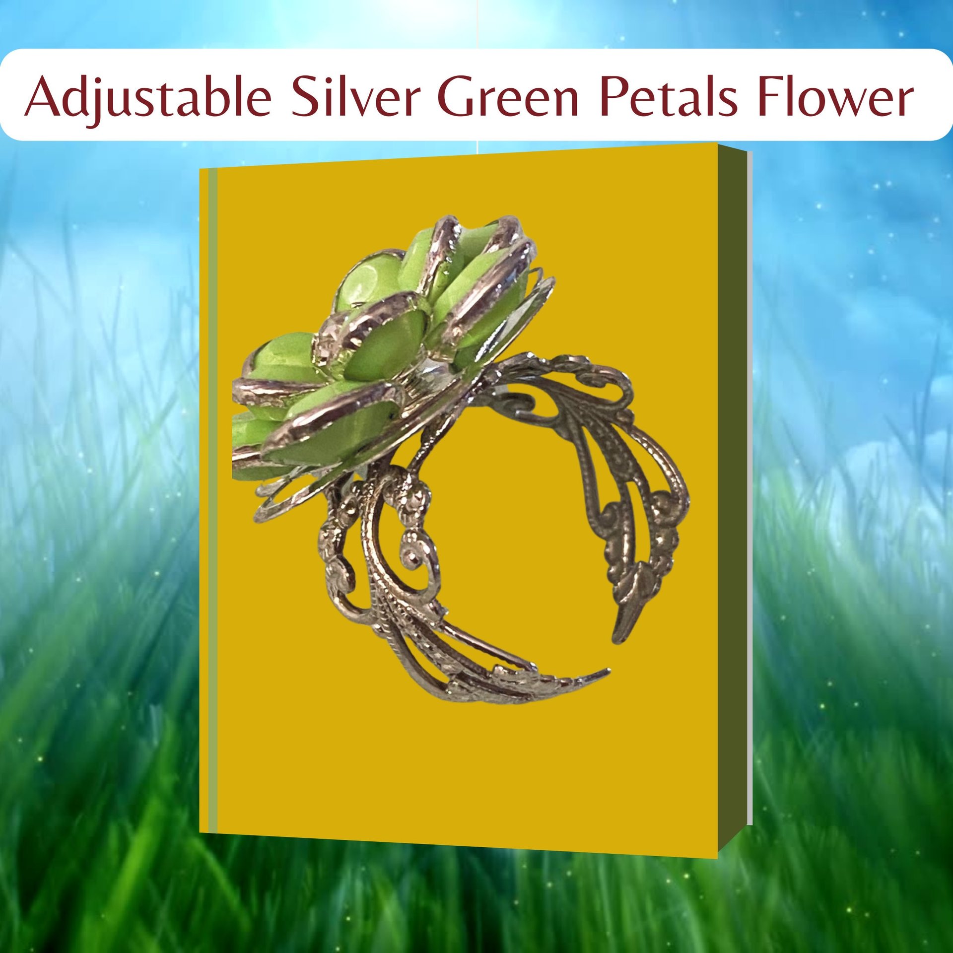 Adjustable Silver Green Petals Flower