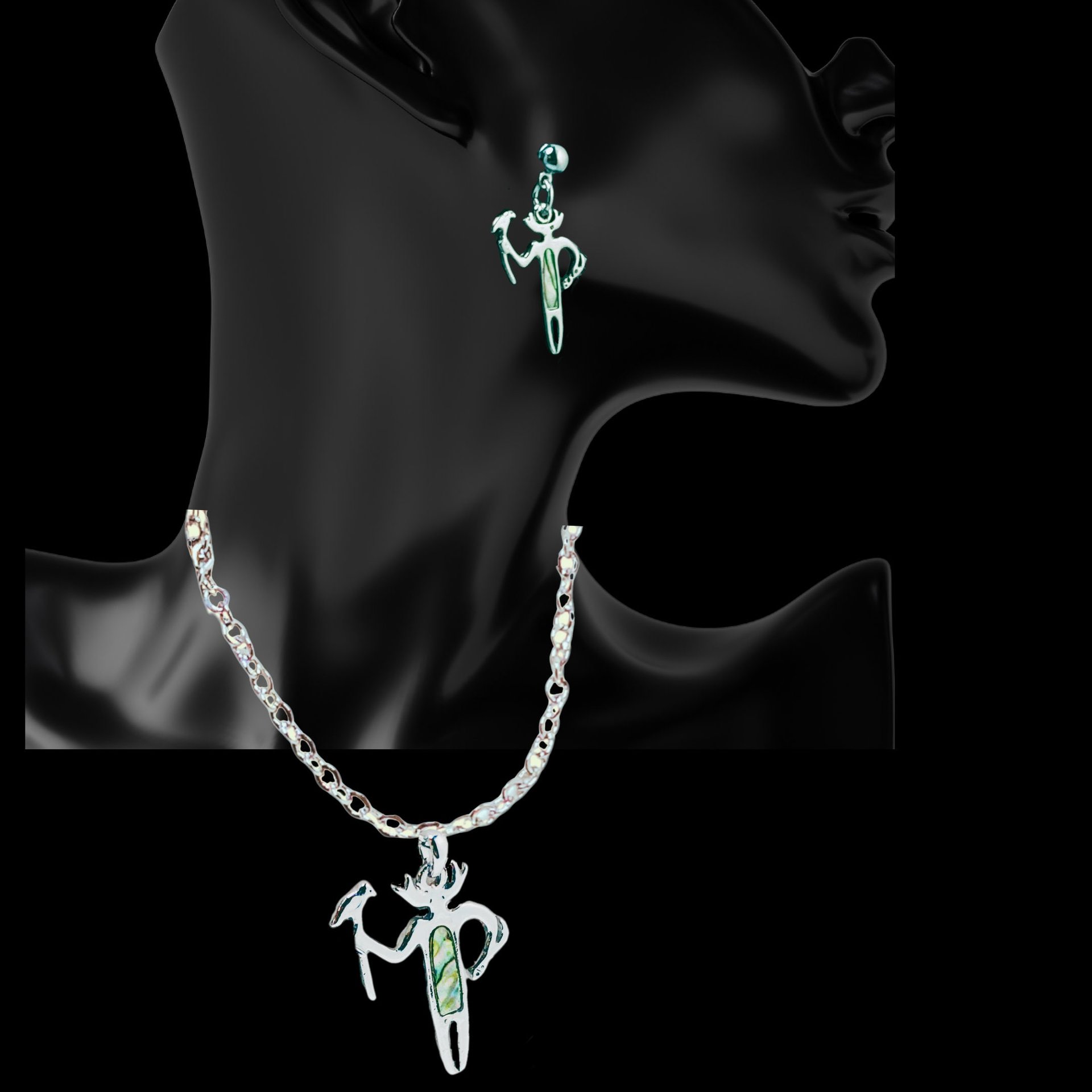 Silver Glacier Pearle Shaman Pendant and Matching Earrings