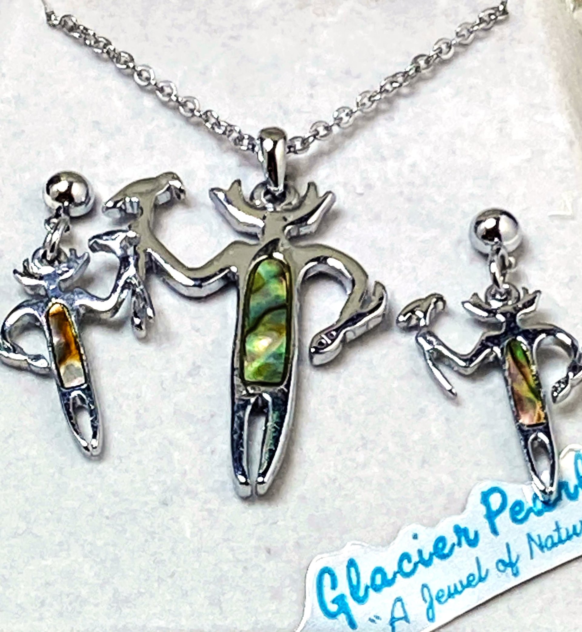 Silver Glacier Pearle Shaman Pendant and Matching Earrings