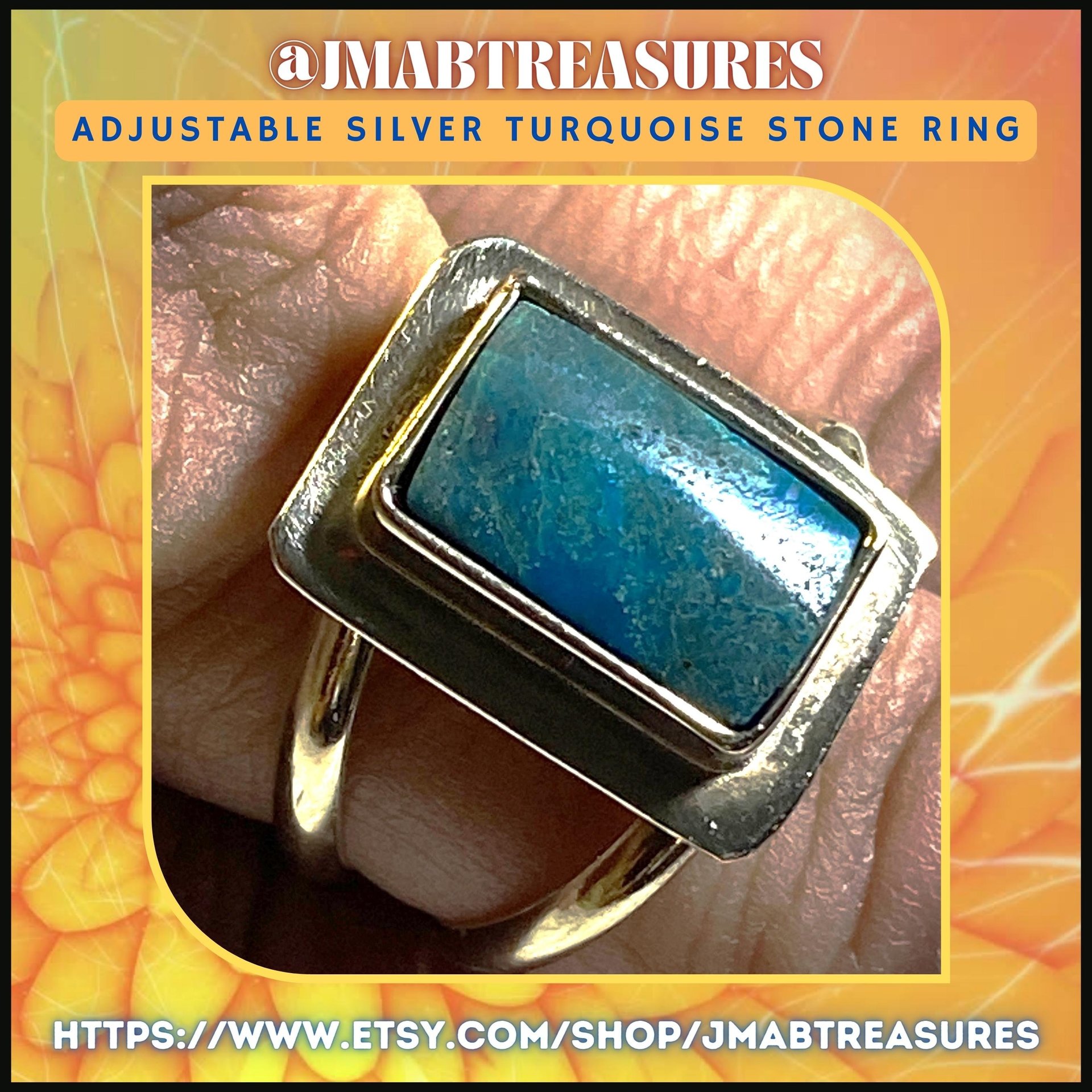 Adjustable Silver Turquoise Stone Ring
