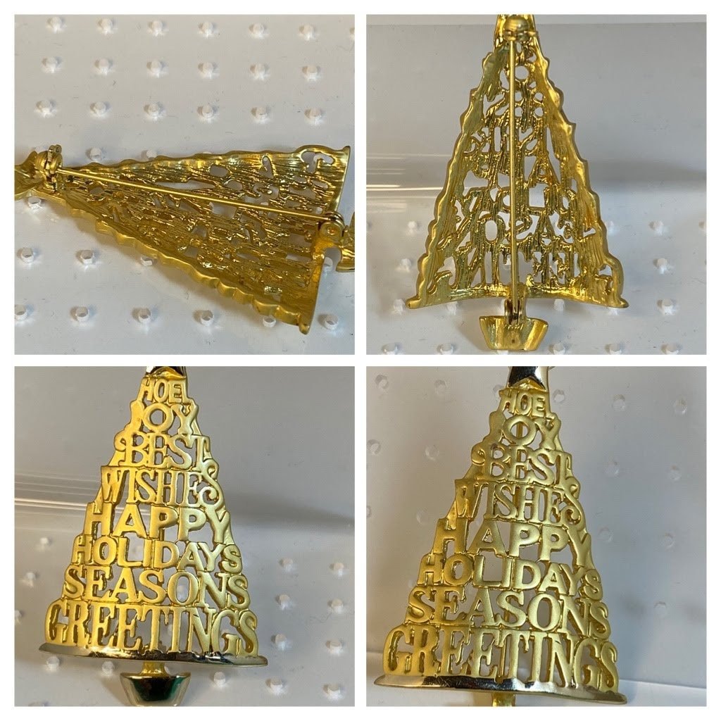 Gold toned Holiday Christmas tree brooch
