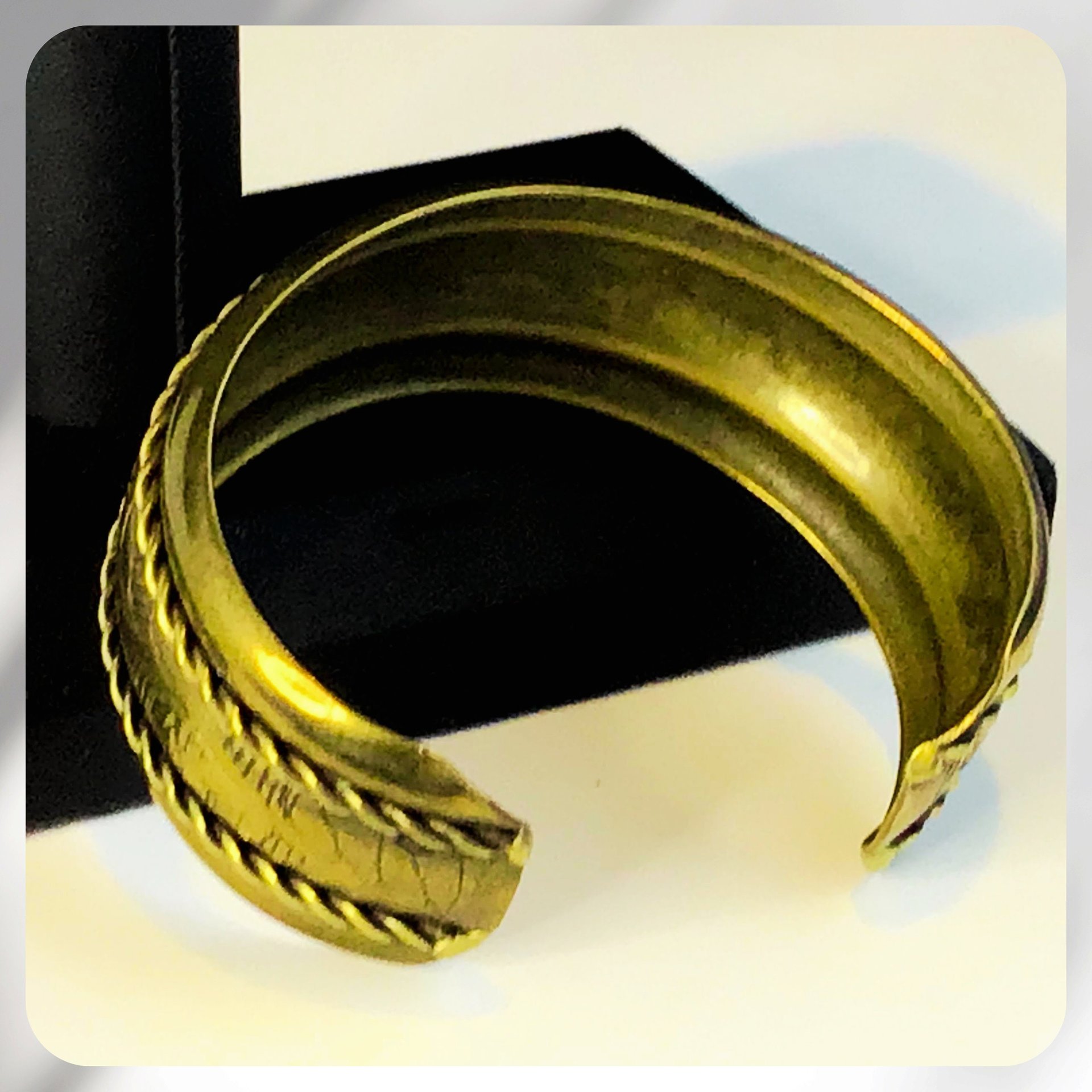 Lovely etched brass with rope chain accent bracelet cuff