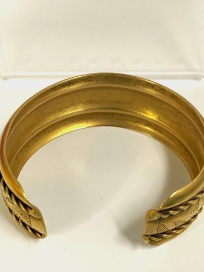 Lovely etched brass with rope chain accent bracelet cuff