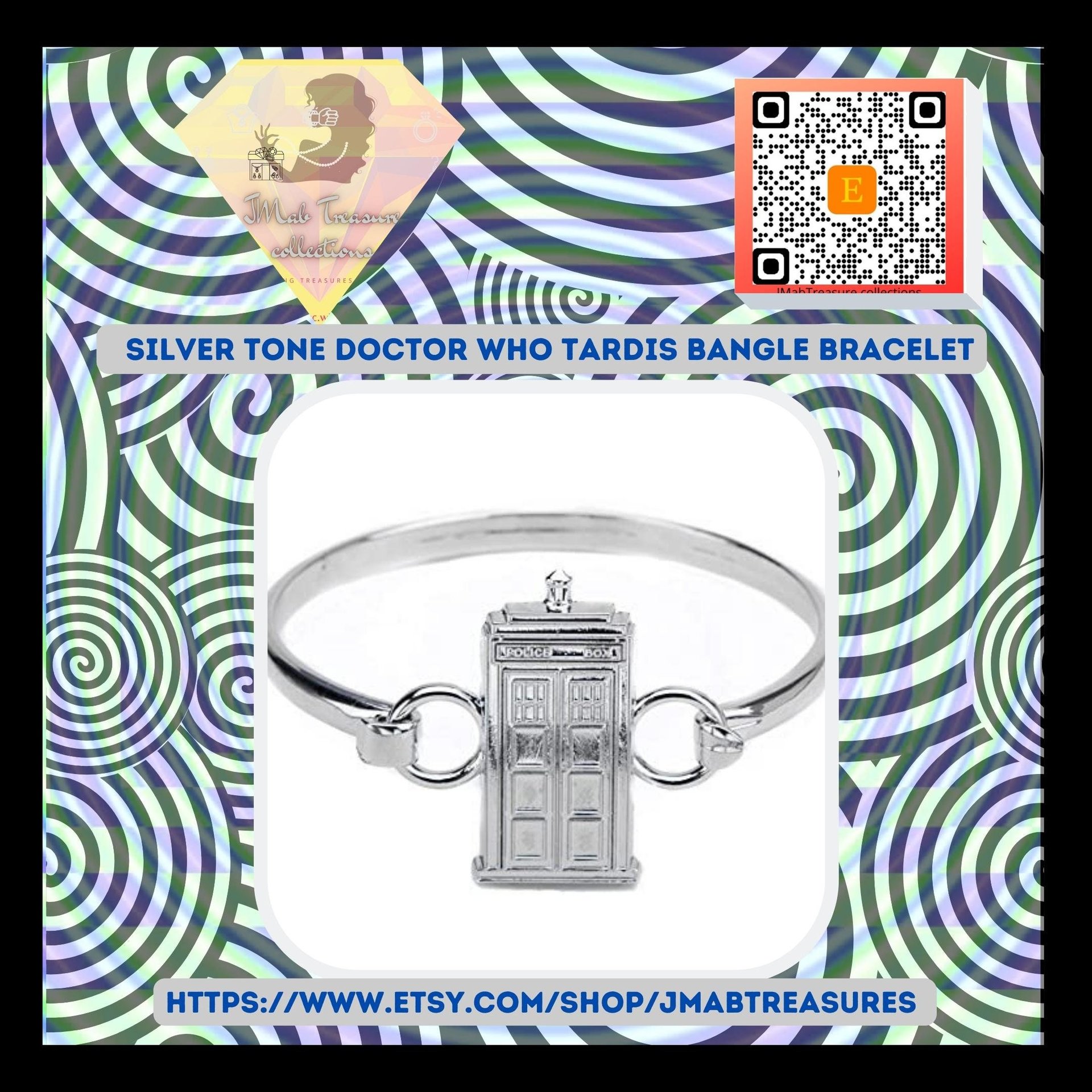 Silver D. Who - Tardis metal bracelet cuff